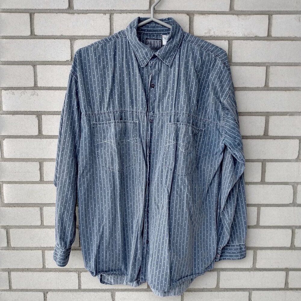 Vintage Chambray Shirt Size Medium 46" Chest Cotton Blue Gray